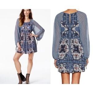Free People Blue Patterned Midi Dress
